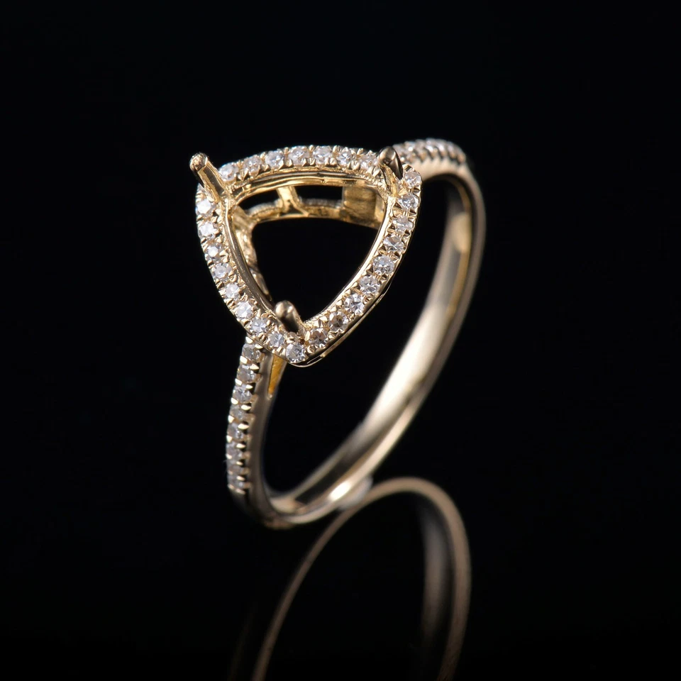 Natural Diamond Semi Mount Ring Prong Setting Trillion Cut 8x8mm 14K Yellow Gold - Image 1 of 4