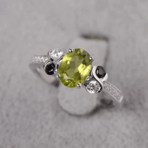 Green Peridot Infinity Ring Natural Gemstone Oval Cut 925 Sterling Silver Ring - Picture 1 of 5