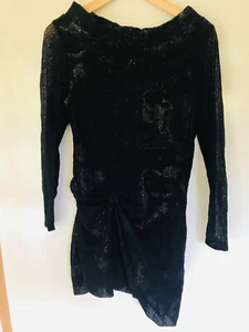 Designer Short Black Dress w Sheer Sleeves & Pattern - Picture 1 of 3