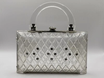 Bolso sin asas de colección años 50 transparente Lucite estrás patrón de diamantes Art Deco Foto 1 de 4