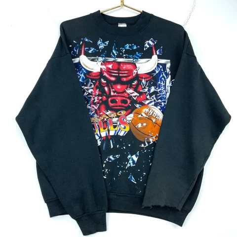 Vintage Chicago Bulls Crewneck Sweatshirt Size XL 1994 Black Nba Chopped Usa Cover