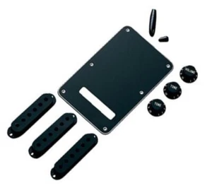 Kit de accesorios para guitarra Fender Strat genuina negra y perilla pastilla cubierta placa trasera - Imagen 1 de 1