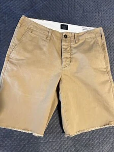 J Crew pantaloncino uomo chino kaki piatto davanti bottoni mosca taglia 30 orlo grezzo - Foto 1 di 5