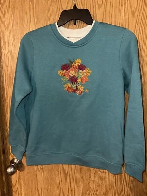 Vtg Studio Works Sport Double Collar Teal Fall Color Flowers Sweatshirt Size M - Image 1 of 4