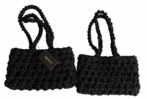 Schwarze geflochtene Seil Handtasche 2 Stück Boho klassisch - Bild 1 von 8