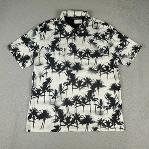 Bugatchi Polo Shirt Mens Size XL Black Gray Palm Tree Print Short Sleeve - Picture 1 of 8