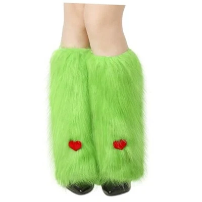 Un par de calentadores de piernas difusos peludos de 16" imitación verde lima calentadores de piernas difusos para mujer  Foto 1 de 4
