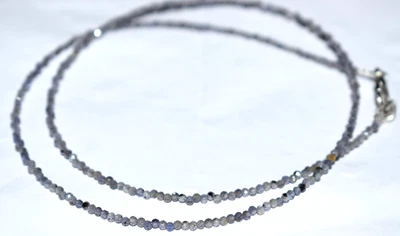 Natural Blue Iolite Gemstone Necklaces 925 Sterling Silver 2 mm Beads 20" String - Image 1 of 4