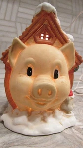 1993 Christmas Village Mercuries Ceramic North Pole Piggy Bank House Lights Up - Picture 1 of 6