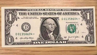 $1 Star Note 2021 circulated ungraded low serial # D01358604* nice condition - Image 1 of 3