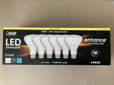 (6-Pack) Feit Electric BR30 65w LED Dimmable Flood Light Bulb 2700K Soft White - Image 1 of 3