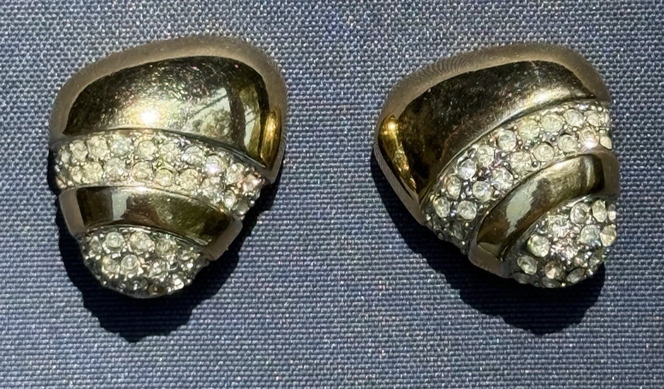 Винтажный Pierre Cardin кристалл серьги золотой тон зажим на РЕДКАЯ - Изображение 1 из 3