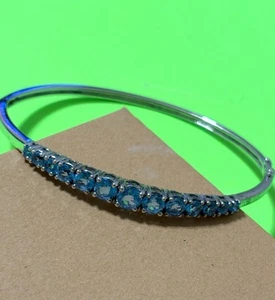 16g+ QVC Designer KN Sterling Silver LONDON BLUE TOPAZ Row Bangle 925 Bracelet - Picture 1 of 2