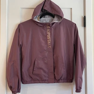 Aeropostale Purple Windbreaker Hooded Rain Jacket Packable Pockets Lightweight M - Picture 1 of 9