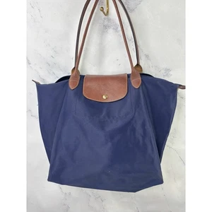 Longchamp Womens Le Pliage Original M Tote Bag Recycled Canvas Navy NYLON chic - Picture 1 of 14