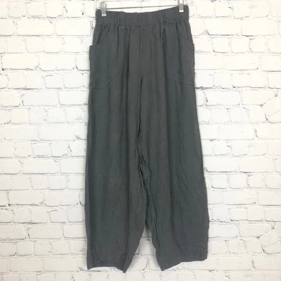 Flax Gray 100% Linen Crop Pants Size S Wide Leg - Image 1 of 4