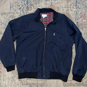 Vintage Izod Blue Bomber Jacket Plaid Interior Size Large Preppy Granpacore - Picture 1 of 9
