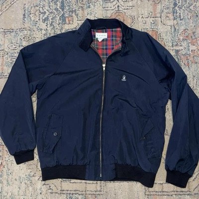 Vintage Izod Blue Bomber Jacket Plaid Interior Size Large Preppy Granpacore - Image 1 of 4