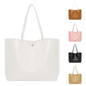 Stylish PU Leather Tote Bag for Women Large Capacity Crocodile Shoulder Bag - Picture 1 of 31