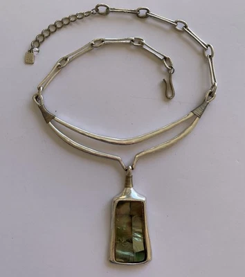 Collar de colección RLM Soho tono plateado con incrustación de abulón ajustable "Hasta 20,5""" Foto 1 de 4