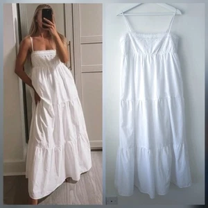 Zara weiß Stufen Popeline fließend Träger Midi Maxi Sommerkleid L Large 12 14 - Bild 1 von 6