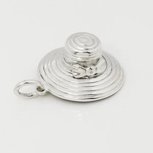 RARE Tiffany Straw Gardening Sun Hat with Bow Charm or Pendant in Silver - Picture 1 of 7