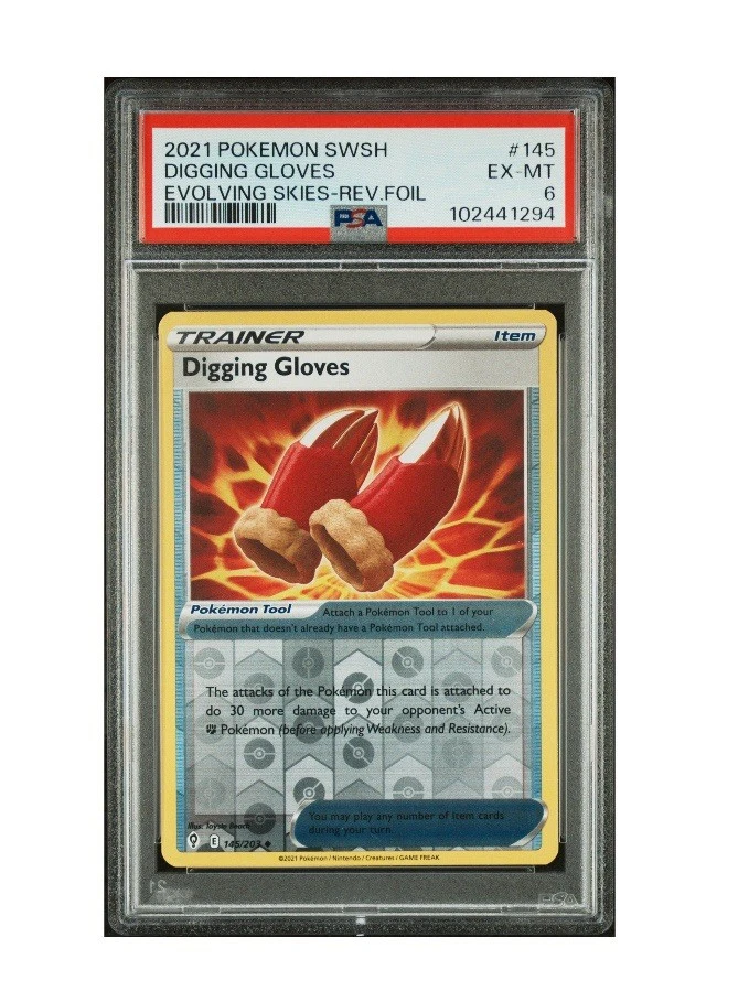 2021 POKEMON SWORD & SHIELD EVOLVING SKIES #145 DIGGING GLOVES Rev. Foil PSA 6 - Image 1 of 3
