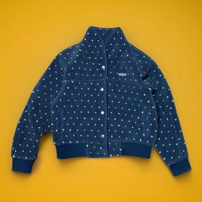 Patagonia Womens Snap Front Retro-X Pile Fleece Blue Polka Dot Jacket Small - Image 1 of 4