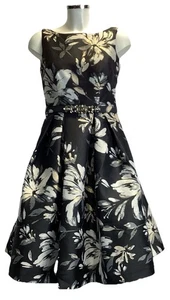 Eliza J schwarz silber Blumen Anlass Kleid Größe 8 neu mit Etikett UVP 180 £ - Bild 1 von 23