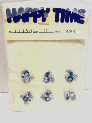 Vintage Happy Time #11150 Lot of 6 Embroidered Blue/White Flowers Patches NIP - Image 1 of 2