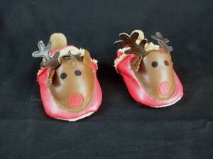 MudPie Baby Reindeer Shoes Red Brown Leather Musical 0-6 Months LN