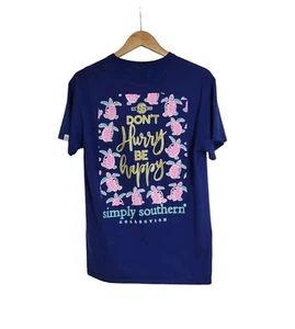 Simply Southern Don't Hurry Be Happy Navy Blue Double Sided T-Shirt Size Medium - Picture 1 of 7
