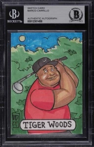 Tiger Woods Golf Masters PGA Tour Nike GPK Original Art Sketch Card 1/1 BAS - Picture 1 of 2