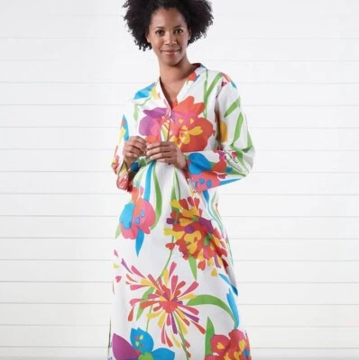 Annie Selke Pine Cone Hill FIREWORKS Stretch Cotton Kaftan Maxi Dress XL NEW - Imagem 1 de 3