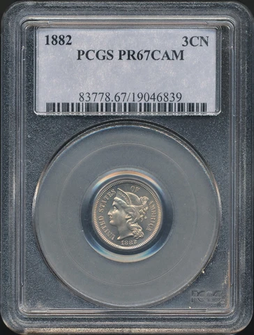 1882 Proof Copper-Nickel 3-Cent Piece PCGS PR 67 CAM *Old Blue Label!* Cover