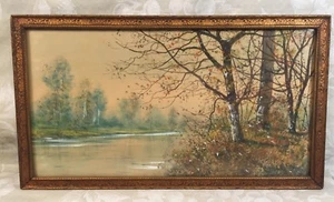 Raphael Senseman Watercolor of Trees by River Framed - Picture 1 of 10