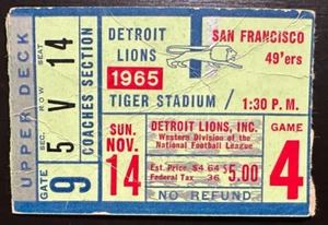 Detroit Lions 11/14/1965 ORIGINAL NFL ticket vs San Francisco 49ers - Picture 1 of 2