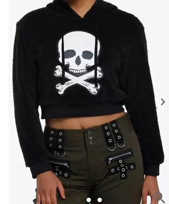 Sudadera con capucha corta difusa calavera y huesos cruzados de colisión social para niñas Foto 1 de 3