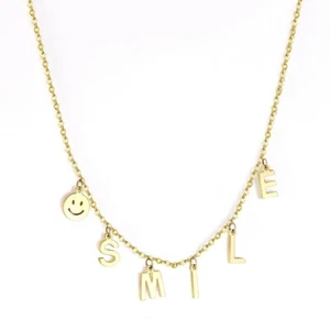 Damen Halskette Smiley 18k Gold Frauen Halskette Edelstahl Trend Double Layer - Bild 1 von 2