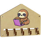 'Sloth with a laptop' Wall Mounted Hooks / Rack (WH041629)