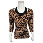 Belle by Kim Gravel Womens Leopard Brushed Knit Top with Inset Brown XX-Small Sz