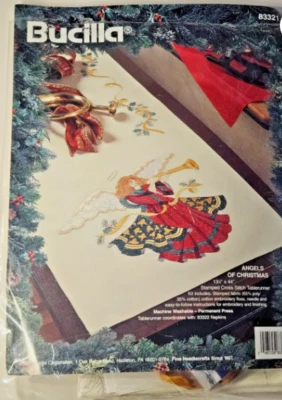 Vtg Rare Bucilla Angels of Christmas Stamped Cross Stitch Table 1995 Runner - Image 1 of 3