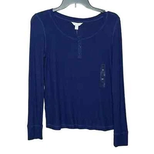 Top de pijama acanalado Charter Club Henley, azul marino XS - Imagen 1 de 7
