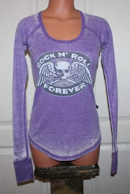 LN! Top elástico térmico Butter súper suave púrpura Rock N Roll calavera agotamiento Foto 1 de 4