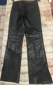 CACHE WOMEN 2 PANTS BLACK SOFT LEATHER FLARED MOTO SEXY MOTORCYCLE LOOK - Picture 1 of 3