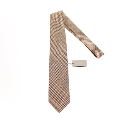Tom Ford NWT Neck Tie in Brown/Beige/Orange Plaid 100% Silk Made in Italy - Image 1 of 4