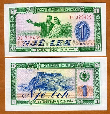 Albania, 1 lek, 1976, P-40, UNC Worker and Peasant Cover