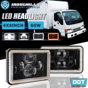 Par de faros LED 4x6" Hi-Lo DRL ojos de ángel para Isuzu FTR FVR FRR NQR NPR FSR - Imagen 1 de 12