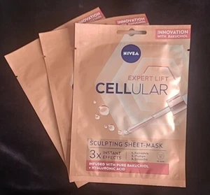 3 x Nivea Cellular Expert Lift Pure Sculpting Bakuchio Anti Age Sheet Face Masks - Picture 1 of 4