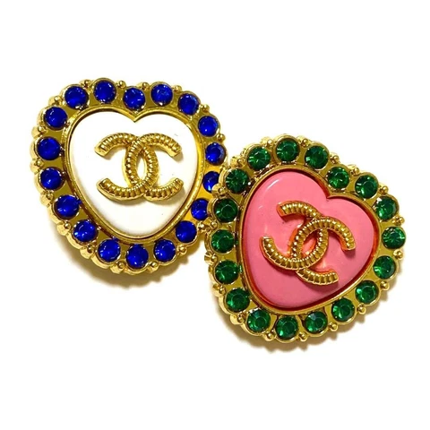 Chanel Vintage Parts Button Heart 2 types Pink White Line Stone 2 pieces Set Cover